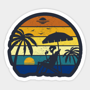 Alien On The Beach Summer Vacation Tropical Hawaiian Vintage Sunset Sticker